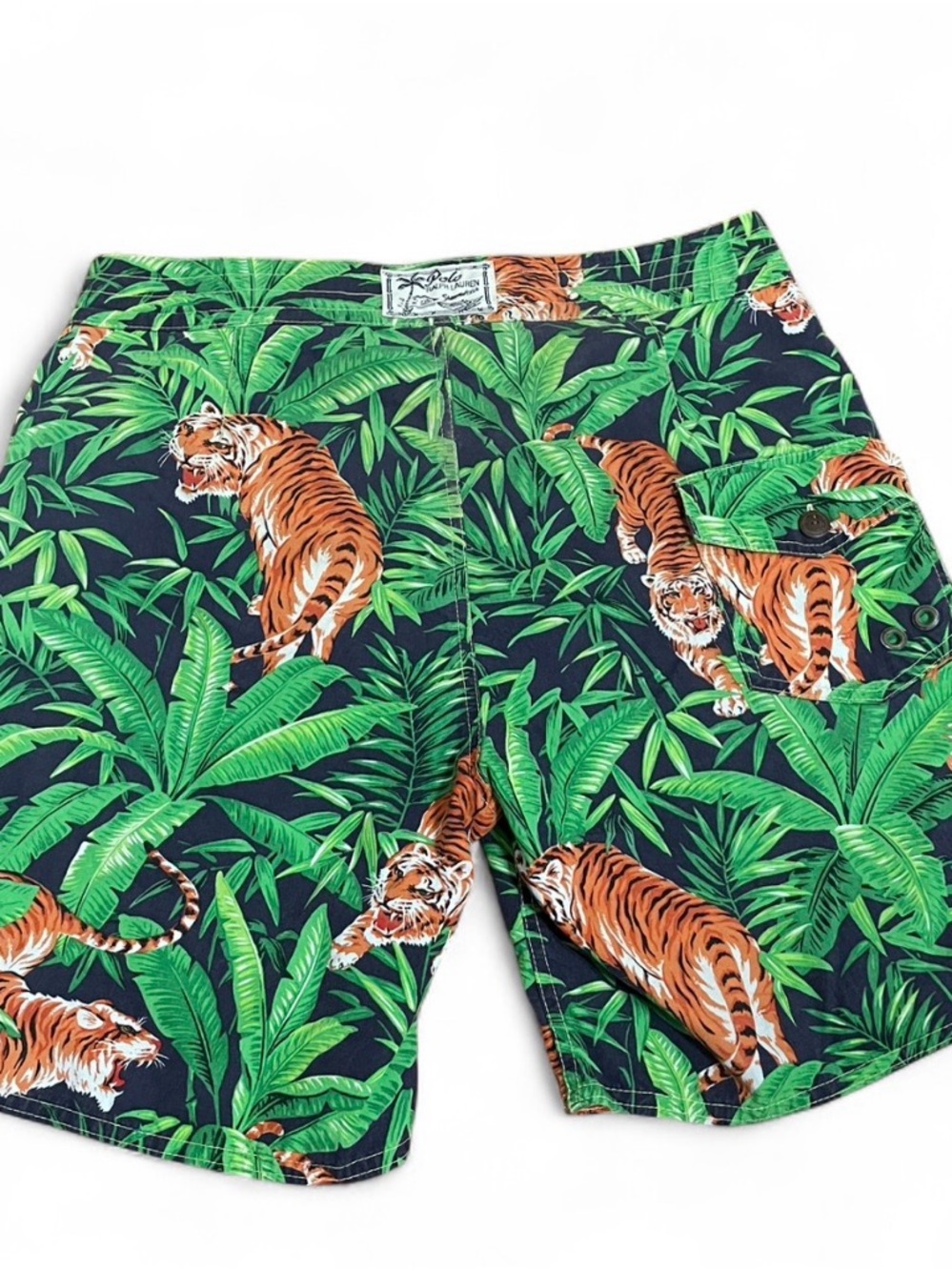 Men's Ralph Lauren Green Tiger Print Swim Trunks - Picture 2 of 6